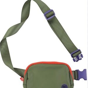 Chic Olive Green Crossbody Bag with Red and Purple Accents‎